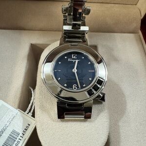 Salvatore Ferragamo Silver Watch with Black Dial